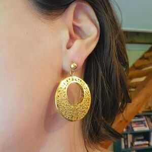 Vintage Ornate Gold Hoop Stud Earrings